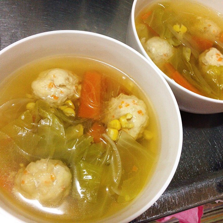 鶏団子入り春雨スープ